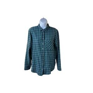 Xirena Blue Green Plaid Shirt XS Button Up Cotton Gauze Long Sleeve Top